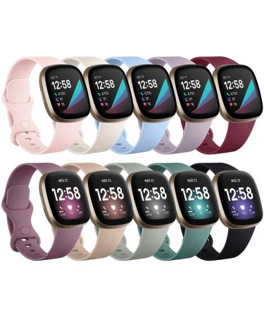 Charlam 10 Pack Replacement Arm strap Compatible with Fitbit Versa 4/Versa 3/Fitbit Sense2/Sense bracelet soft watch bracelet Sports watch bracelet for women men small bright S 5.9 "- 7.4" Black/pine green/gray/beige/chill violet/milk tea/Sand rosa/lavend