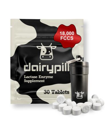 DairyPill Lactase Enzyme 18,000 FCCs per Pill, 30 Count, Solution for Lactose Intolerance, Portable, Easy to Swallow, Preservative and Gluten Free, American Made, Non GMO 30 Count (Pack of 1)