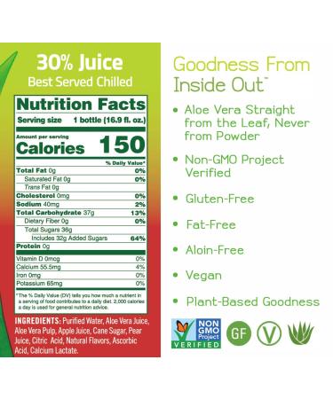 ALO Aloe Vera Juice Drink - Pomegranate & Cranberry, 16.9 fl oz (Pack of 12) - Plant-Based with Real Aloe Pulp - Buy Online on GoSupps.com