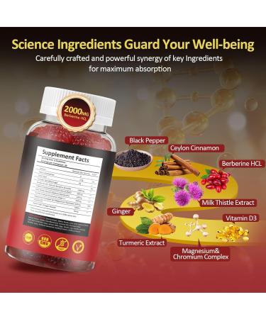 Berberine Gummies 2000 mg, Berberine Supplement with Ceylon Cinnamon, Turmeric, Milk Thistle, Magnesium, Chromium for Immune Support, Sugar Free, Vegan, Raspberry Flavor, 60 Count-1 Pack Raspberry 60 Count (Pack of 1) - Buy Online on GoSupps.com