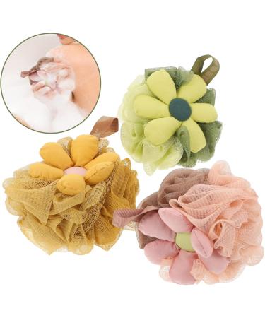 3pcs Colorful Flower Bath Ball Pouf Scrubber Set - Exfoliating Luffa Shower Accessories for Kids & Adults - Buy Online on GoSupps.com