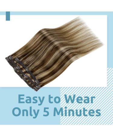 FSHINE Real Hair Clip-In Extensions - Chestnut Brown & Honey Blonde - 30cm Remy Thick 80g - 7 Pieces #4P27 - Smooth Clip-In Extensions for Women - Buy Online on GoSupps.com