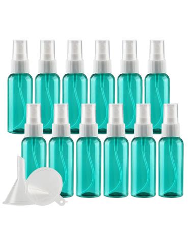 TIANZD 12 Pieces Empty 50 ml Green PET Plastic Fine Mist Pump Spray Bottles with White Top Portable Sprayer for Perfume Water Cosmetic Travel Containers Refillable 2x Funnel