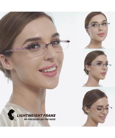 JJWELL 3 Pack Blue Light Blocking Reading Glasses for Women - Anti Eyestrain, Computer Glare UV 400 Filter Readers with Spring Hinge - Lightweight, Rimless Tinted Metal Blue Rays Eyeglasses in Purple, Blue, and Green - Power 1.75 - Buy Online on GoSupps.com