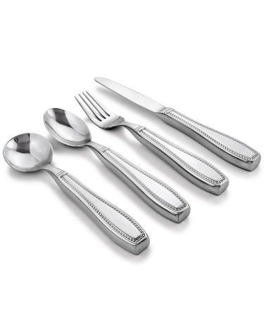 Weighted 7 oz Eating Utensils by Celley, 4pc Stainless Steel Knife Fork Spoon Set for Tremors and Parkinsons Patients Old English Bead
