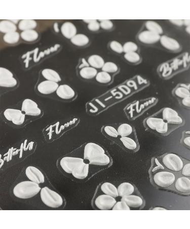 JMEOWIO 6 Sheets 3D Embossed Flower Butterfly Nail Art Stickers Decals Self-Adhesive 5D Spring White Floral Nail Supplies Nail Art Design Decoration Accessories - Buy Online on GoSupps.com