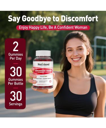 NATISLAND D Mannose with Cranberry Gummies D-Mannose Supplements 1500mg for Women with Hibiscus for Urinary Tract Health Bladder Liver Support Sugar-Free Vegan Raspberry Flavor 60 Count - Buy Online on GoSupps.com