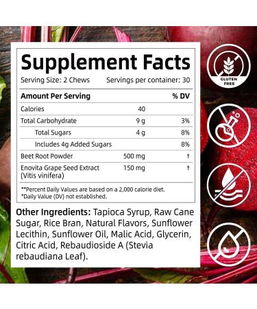 RINIUIN Organic Beet Root Heart Chews Beet Root Powder for Heart Healthy Support Blood Nitric Oxide Beetroot for Heart Health Blood Pressure Low Sugar Non-GMO 60 Chews - Buy Online on GoSupps.com