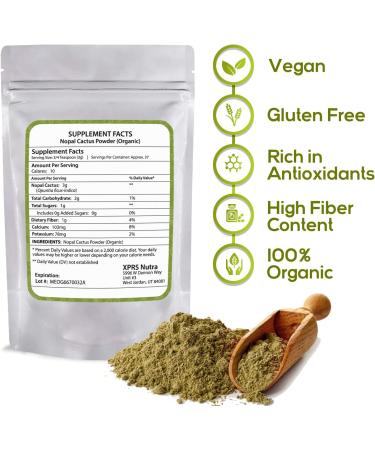 XPRS Nutra Organic Nopal Cactus Powder - Prickly Pear Supplement from Mexico - High Fiber, Calcium, Vitamin C - Superfood for Digestion (4 oz) - Buy Online on GoSupps.com