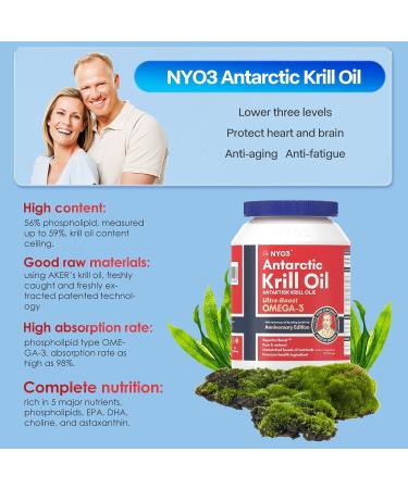 NYO3 Krill Oil - 90 Capsules | Pure Norway 270mg Omega 3 150mg EPA 70mg DHA 560mg Phospholipids 70mg Choline & 85mcg Astaxanthin - International Shipping - Buy Online on GoSupps.com