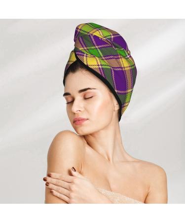 Microfiber Hair Drying Cap - Mardi Gras Plaid Soft Absorbent Towel Wrap for Curly Long & Thick Hair | Quick Dry Fast Drying - Buy Online on GoSupps.com