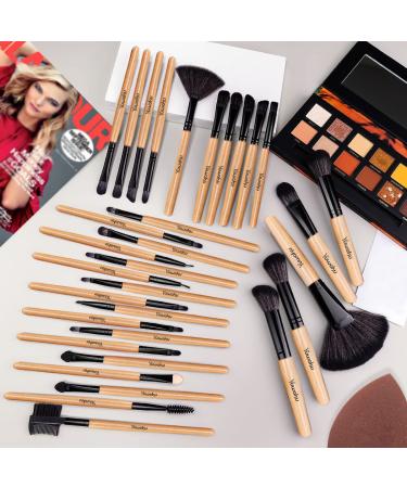 Professional 32pcs Makeup Brush Set - Premium Cosmetic Brushes for Eyes Lips & Face - Natural Wood Handle & Nylon Pocket - Perfect for Flawless Application - Buy Online on GoSupps.com