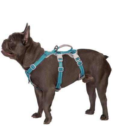 Huntboo No Escape Dog Harness Escape Proof Harness Fully Reflective Harness with Padded Handle Breathable Durable Adjustable Vest for Medium Dogs Walking Training and Running Gear (Teal M) Medium(Pack of 1) Blue