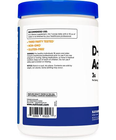 Nutricost D-Aspartic Acid Powder - Blue Raspberry Flavor - 300g for Muscle Growth & Performance - Buy Online on GoSupps.com