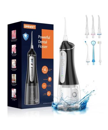 Water Flosser Cordless for Teeth Cleaning: Dental Oral Irrigator 4 Modes 5 Jet Tips 320ML Rechargeable IPX 7 Waterproof Portable Teeth Cleaner Pick for Home Trave (Black)