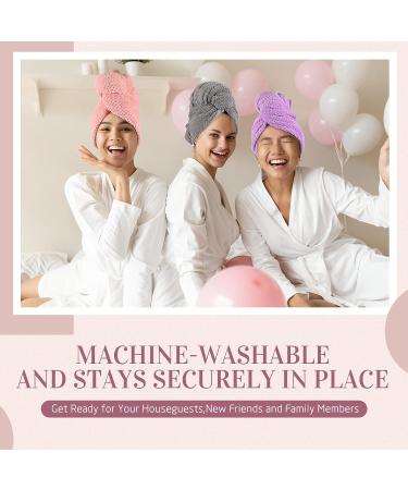 Riyiper 3 Pcs Large Microfiber Hair Towels - 43 x 23 Inch Wrap with Elastic Strap for Curly & Long Hair - Gray, Pink, Purple - Buy Online on GoSupps.com