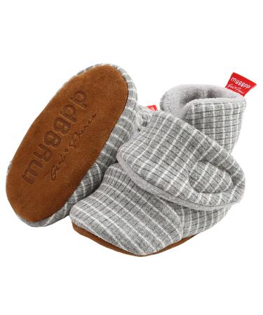 TMEOG Baby Booties Slippers Infant Boots Newborn First Walking Shoes Baby Winter Sock Crib Shoes for Boys Girls 0-18Months 0-6 Months M Light Grey
