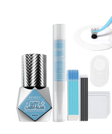 KevKev Lash Glue Eyelash Extension Glue 3-5S Fast Drying Eyelash Glue 7-15 Days Long Lasting Waterproof Cluster Lash Glue Lash Remover for Lash Extensions for Self Application (8ml Black)