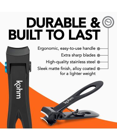 KOHM Heavy Duty Nail Clippers for Thick Nails - Professional Fingernail and Toenail Clippers for Men, Women & Seniors - Black Curved Design - Buy Online on GoSupps.com