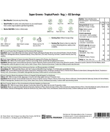 Super Greens Tropical Punch 1kg | Green Vitamin Bomb by The Protein Works | International Shipping Available - Buy Online on GoSupps.com