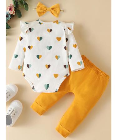 Koonde Baby Girl 3-Piece Outfit Set | Romper, Trouser & Headband | Cream Heart + Yellow | Newborn to 24 Months | 3-6 Months Size - Buy Online on GoSupps.com
