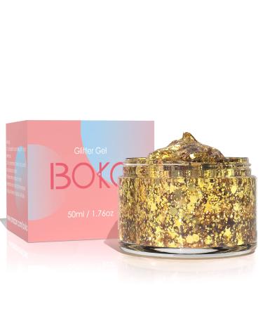 Boko 1.76oz Body Glitter Gel  Gold Liquid Chunky Glitter Lotion Mermaid Sequins for Face Hair and Body Makeup  Festival Clothing  Rave Accessories and Costume - Aureate Feast