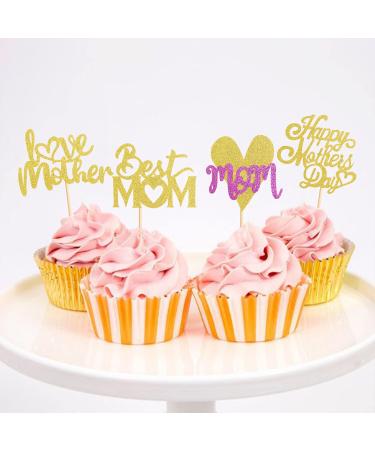 Blumomon 36 Pack Gold Glitter Happy Mother's Day Cupcake Toppers | Mom Cupcake Picks & Decorations | Perfect for Mother's Day Party & Celebrations - Buy Online on GoSupps.com