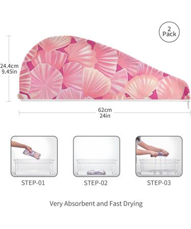 Pink Seashells Hair Towel 2 Pack - Super Absorbent Quick Dry Hair Turbans for Women & Girls - Buy Online on GoSupps.com