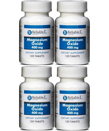 Magnesium Oxide 400 mg Dietary Supplement Tablets Generic MegOx 120 Tablets per Bottle Pack of 4