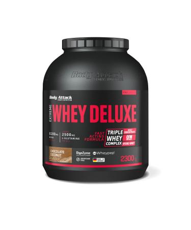 Body Attack Extreme Whey Deluxe - Nut Nougat 2.3 kg - Made in Germany - Protein powder with amino acids triple whey complex CFM Whey Isolate perfectly soluble protein powder low in fat sugar arm NOUGAT 2.3 kg (1 Pack)
