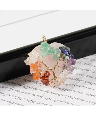 Soulnioi Pink Crystal 7 Chakra Tree of Life Pendant - Rose Quartz Healing Stone Necklace - Buy Online on GoSupps.com