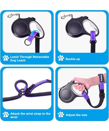 Petbonus Purple Short Dog Leash | Adjustable Safety Bracelet for Roller Leash | Reflective Soft Padded Handle | Extra Safety for Strollers - Buy Online on GoSupps.com