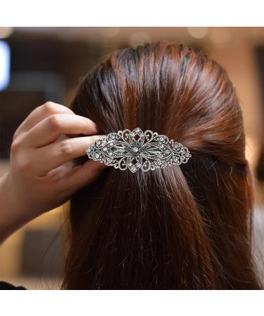 Vintage Flower Hair Barrette - Antique Style Hair Clip for Women, Sparkly Silver Hair Accessory for Wedding, Prom - Crystal Grip Jewellery - Buy Online on GoSupps.com