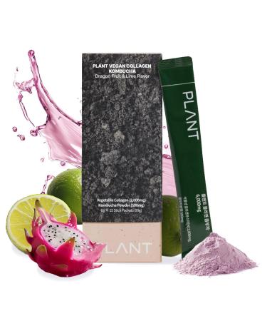PLANT Vegan Collagen Peptide Kombucha Powder Probioitics Vitamin C | 2000mg Tripeptide Vegetarian Collagen Booster Dragonfruit Lime |15 Packets Gut & Skin Health Anti-Aging Hydration Drink Mix Dragonfruit 4.76 Ounce (P