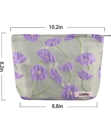 Large Capacity Cosmetic Pouch with Zipper - Purple Flower Makeup Bag for Women and Men | Portable Travel Toiletry Organizer and Pencil Case - Buy Online on GoSupps.com
