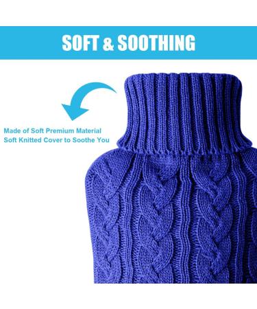 Vicloon 2L Hot Water Bottle with Knitted Cover - Hot & Cold Compress for Pain Relief - Hand & Feet Warmer - Safe & Durable - Dark Blue - Buy Online on GoSupps.com