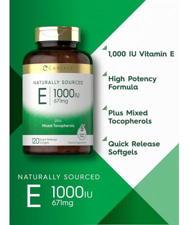 Carlyle Vitamin E 1000 IU Softgels | with Mixed Tocopherols | 120 Pills | Naturally Sourced Supplement | Non-GMO and Gluten Free Formula 120 Count (Pack of 1) - Buy Online on GoSupps.com