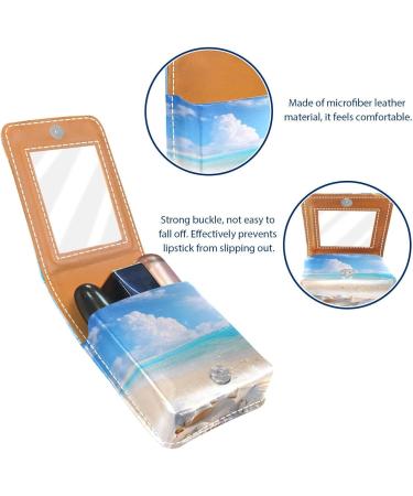 Premium Leather Lipstick Case with Mirror | Mini Organizer & Holder Bag | Beach Seashell Conch Design - Buy Online on GoSupps.com
