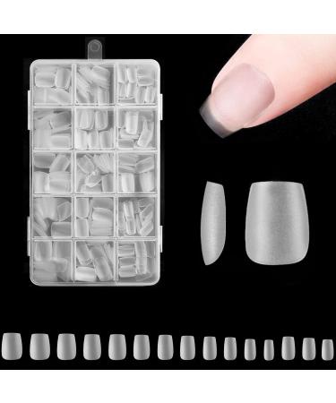 Extra Short Coffin Nail Tips - ZAHRVIA 360Pcs Upgraded Matte No File Full Cover Gel Nail Tips Pre-shaped Clear Acrylic False Gelly Nail Tips for DIY Press On Nails 15 Sizes QS11 -360