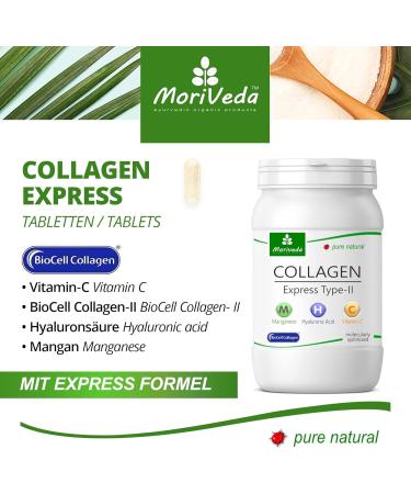 Collagen Express Capsules with Collagen Biocell Type-II - 2 Months Supply - Hyaluronic Acid Chondroitin Sulfate Vitamin C - Skin Hair Joints - by MoriVeda 2 x 60 Pieces - Buy Online on GoSupps.com