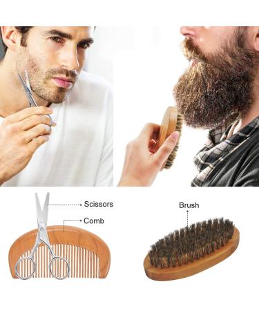 Beard Grooming Kit with Conditioner, Oil, Balm, Brush, Shampoo, Comb, Scissors, Storage Bag, E-Book - Beard Growth Care Gifts for Men - Buy Online on GoSupps.com