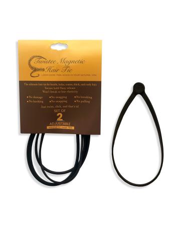 TWISTEE Magnetic Hair Tie  Magnetic Hair Ties for Thick Hair  Kinky  Curly  Coily  Dreadlocks  Braids  and Twists  Perfect for Ponytails and Afro Puffs  Unisex  2 ct (Black)