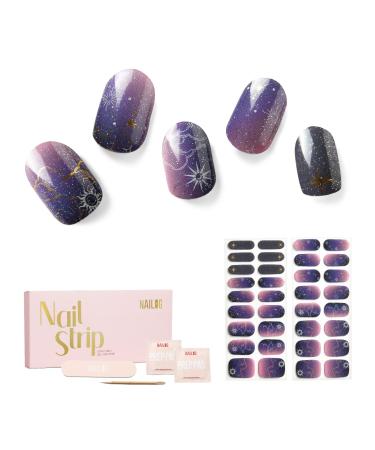 Nailog Semi Cured Gel Nail Strips, 34 Pcs Gel Nail Stickers |Buy 2 Get 1 UV Lamp |Long Lasting Nail Polish Wraps with Glossy Gel Finish |Gradient Color Constellation