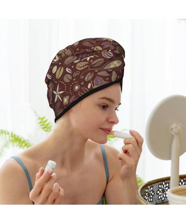 Hair Towel Wrap - Quick Drying Hair Turban with Button | Coffee & Flowers Design - Buy Online on GoSupps.com