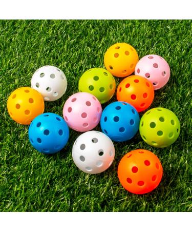 THIODOON Practice Golf Balls Limited Flight Golf Balls 40mm Hollow Plastic Golf Training Balls Colored Airflow Golf Balls for Swing Practice Driving Range Home Use Indoor 12 Pack Mixed Color 12 pcs