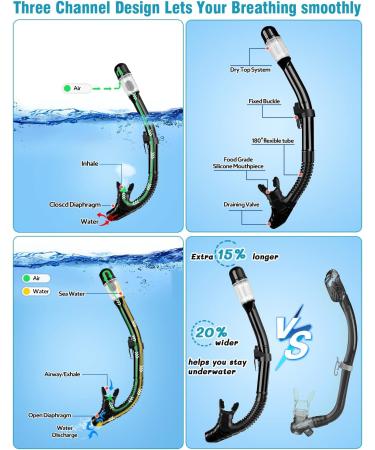 Vengreedo Snorkel Set with Fins for Adults - Dry Top Snorkel Mask, Travel Bag Included - Ideal for Snorkeling, Diving, Swimming - S/M Black - Buy Online on GoSupps.com