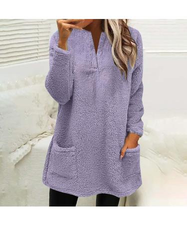 AMhomely Women's Plus Size Teddy Fleece Hoodie - Double Fleece Casual Pullover with V Neck and Pockets - Purple XXL - Buy Online on GoSupps.com