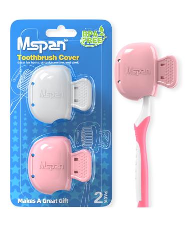 Mspan Toothbrush Head Cover Cap: Tooth Brush Travel Case Protector Plastic Clip Compatible with Manual & Electric Toothbrush for Adults Kids - 2 Packs 2 Count (Pack of 1) Pink, White