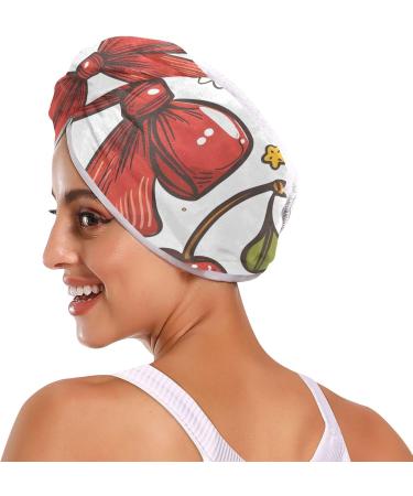 Red Cherry Bow Flower Hair Towel 2 Pack | Super Absorbent Quick Dry Hair Turbans for Women & Girls - Perfect Hair Drying Solution - Buy Online on GoSupps.com