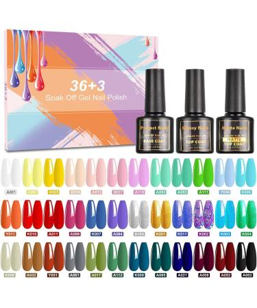 Gel Nail Polish SHOWNAIL 39 Pcs Gel Nail Polish Set Soak Off Gel Nail Set with Glossy and Matte Gel Top Base Coat Popular Nude Neon Pastel White Black Glitter Gel Polish Set Diy Nail Collection 36 Colors